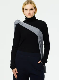 Knitwear & Sweatshirts>Tibi Featherweight Ribbed Sweater Turtleneck Pullover Black