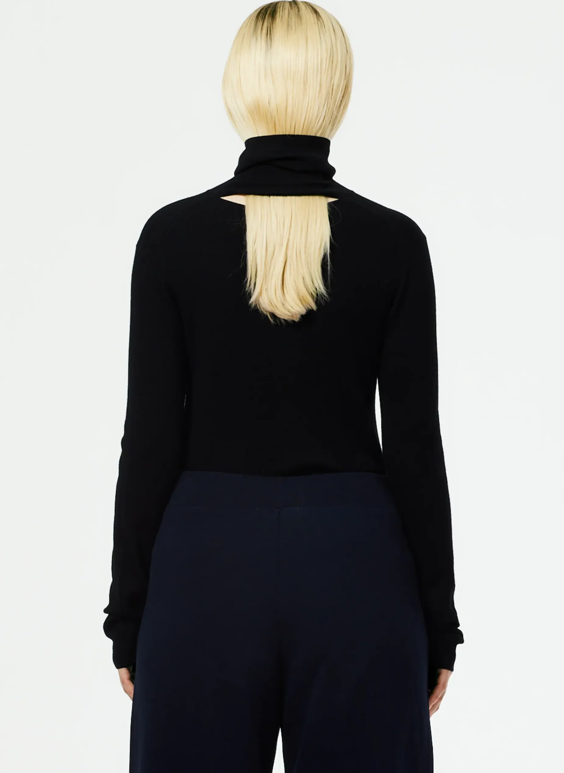 Knitwear & Sweatshirts>Tibi Featherweight Ribbed Sweater Turtleneck Pullover Black