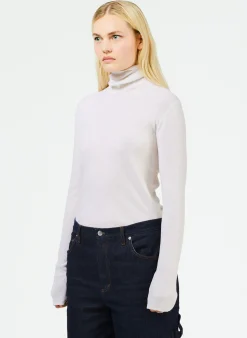 Knitwear & Sweatshirts>Tibi Featherweight Ribbed Sweater Turtleneck Pullover Off White