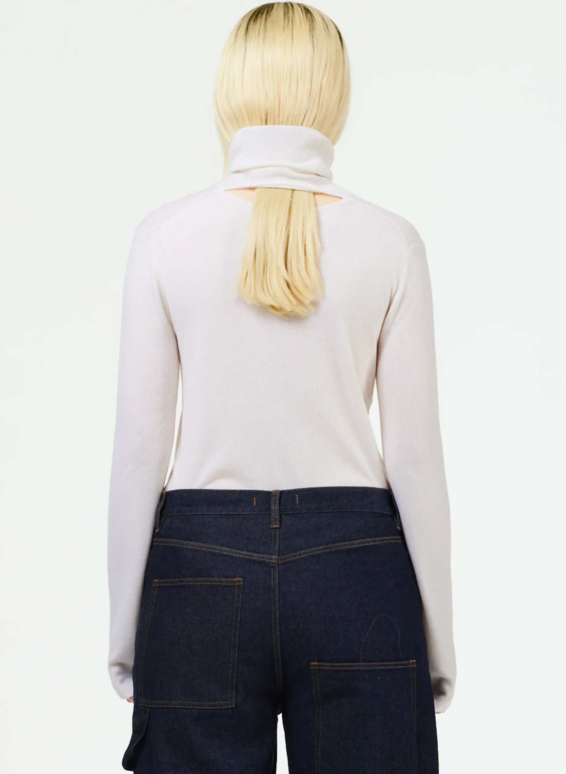 Knitwear & Sweatshirts>Tibi Featherweight Ribbed Sweater Turtleneck Pullover Off White