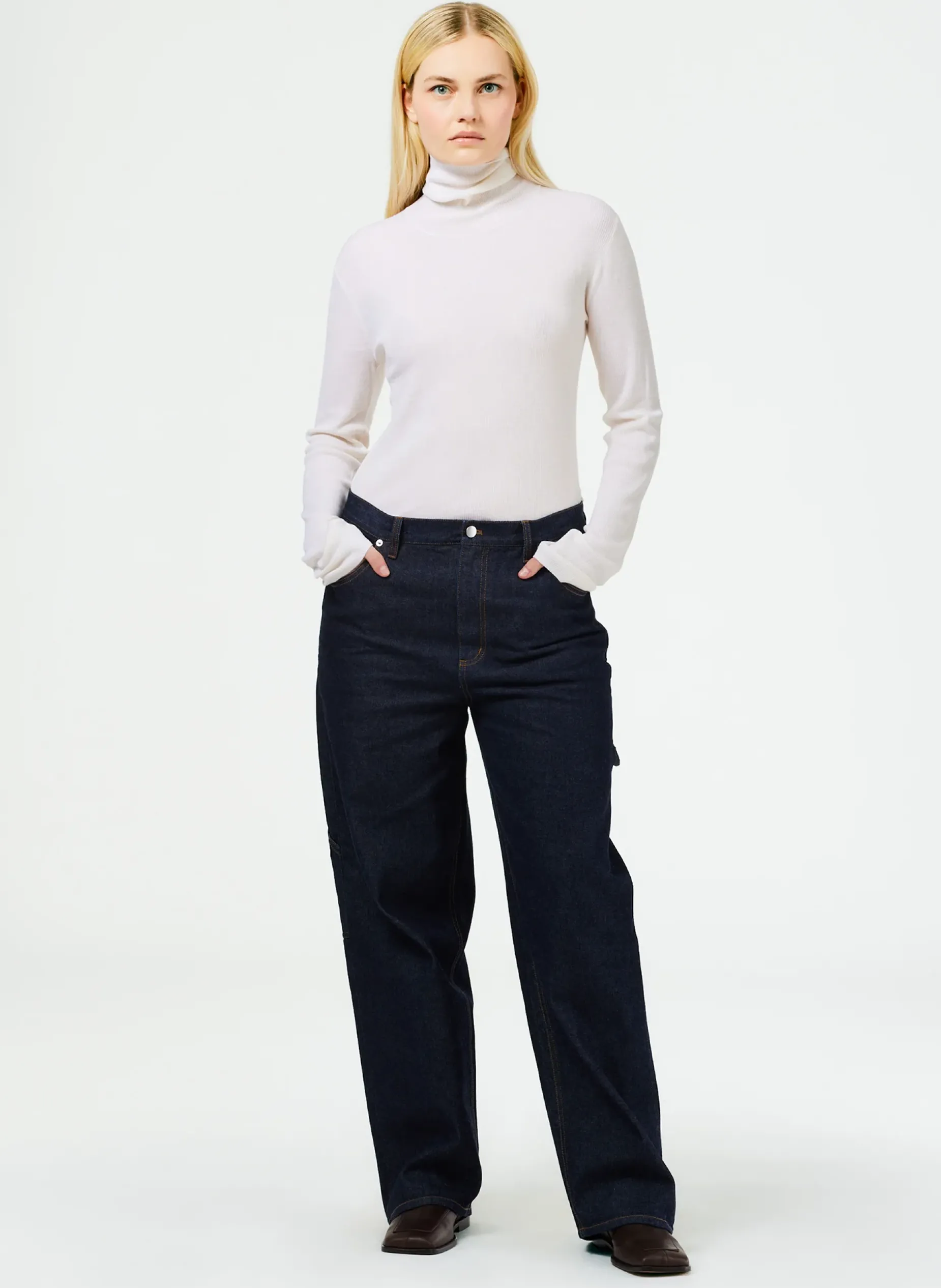 Knitwear & Sweatshirts>Tibi Featherweight Ribbed Sweater Turtleneck Pullover Off White
