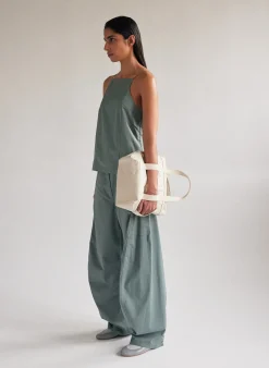 Pants & Shorts>Tibi Garment Dyed Silky Cotton Sid Pant Green Limestone