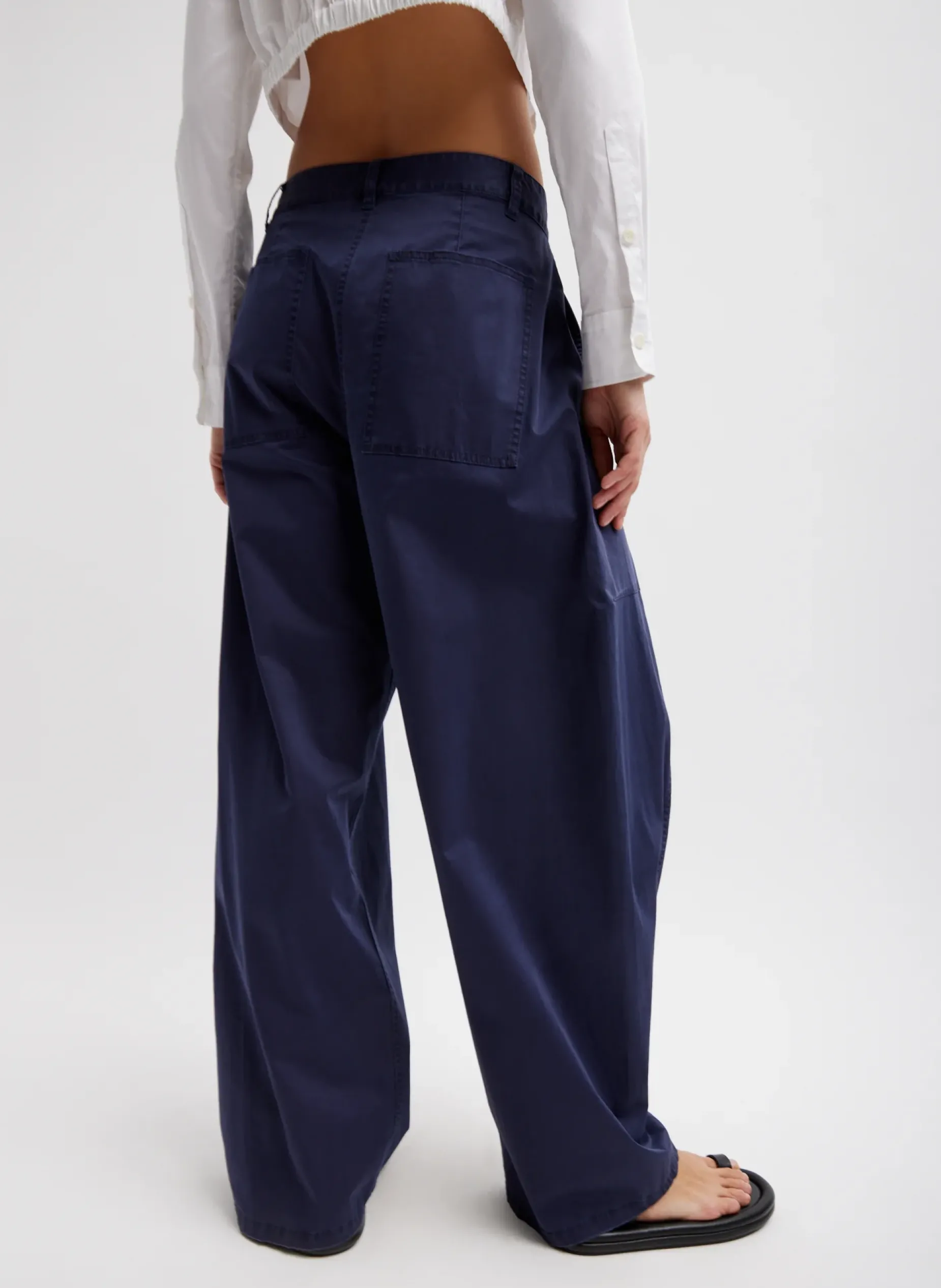 Pants & Shorts>Tibi Garment Dyed Silky Cotton Sid Pant Navy
