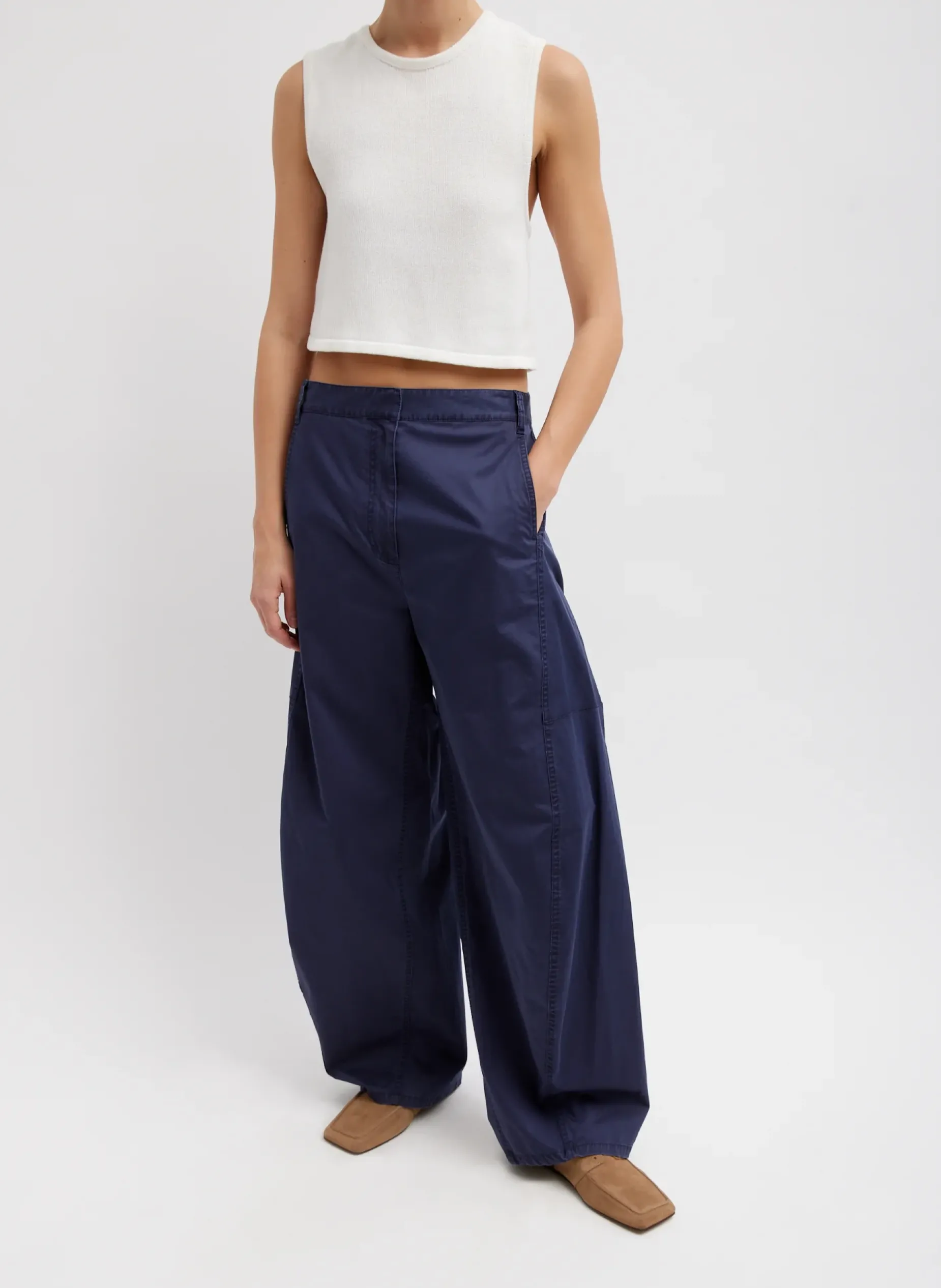 Pants & Shorts>Tibi Garment Dyed Silky Cotton Sid Pant Navy