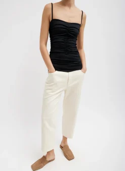 Denim|Pants & Shorts>Tibi Garment Dyed Stretch Twill Cropped Newman Jean Ivory
