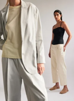 Denim|Pants & Shorts>Tibi Garment Dyed Stretch Twill Cropped Newman Jean Ivory