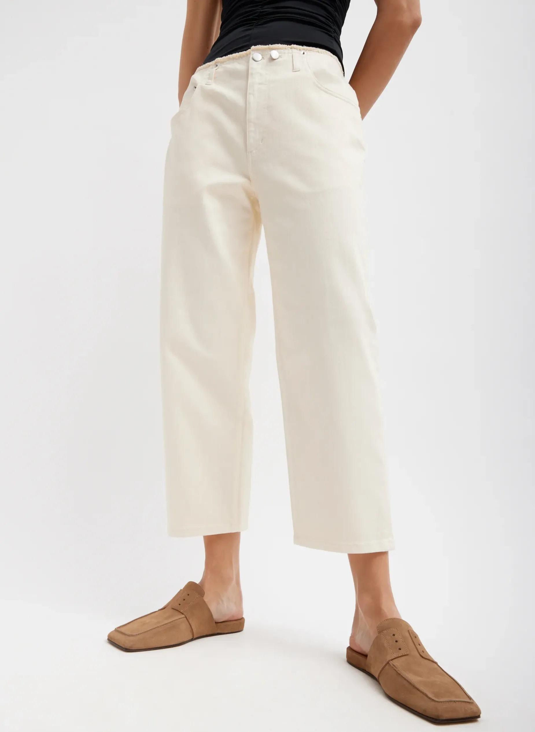 Denim|Pants & Shorts>Tibi Garment Dyed Stretch Twill Cropped Newman Jean Ivory