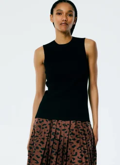 Tops>Tibi Giselle Stretch Sweater Circle Openback Tank Black