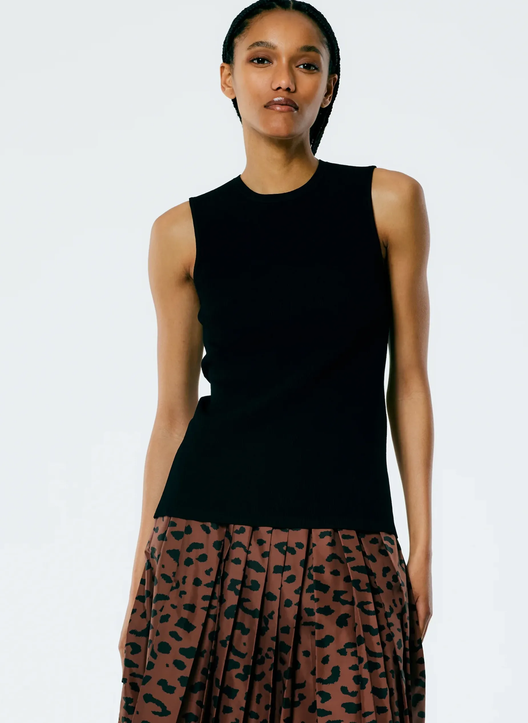 Tops>Tibi Giselle Stretch Sweater Circle Openback Tank Black
