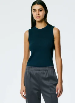 Tops>Tibi Giselle Stretch Sweater Circle Openback Tank Navy Fog