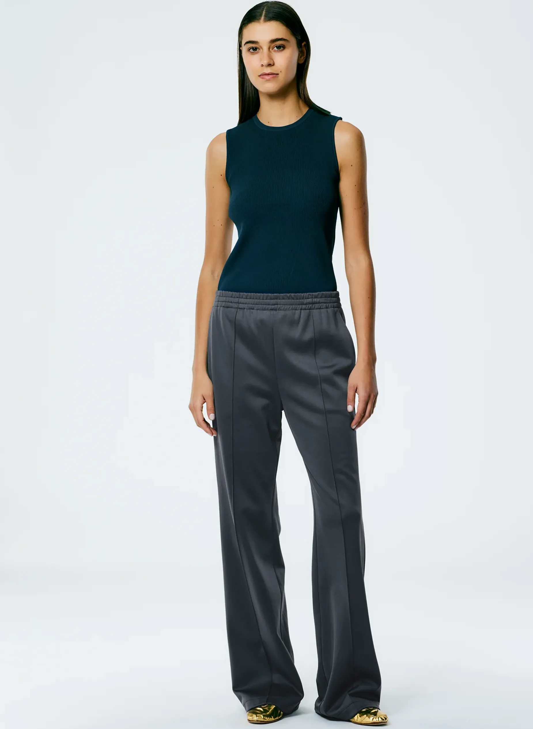 Tops>Tibi Giselle Stretch Sweater Circle Openback Tank Navy Fog