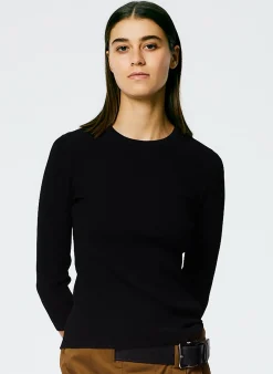 Tops>Tibi Giselle Stretch Sweater Circle Openback Pullover Black
