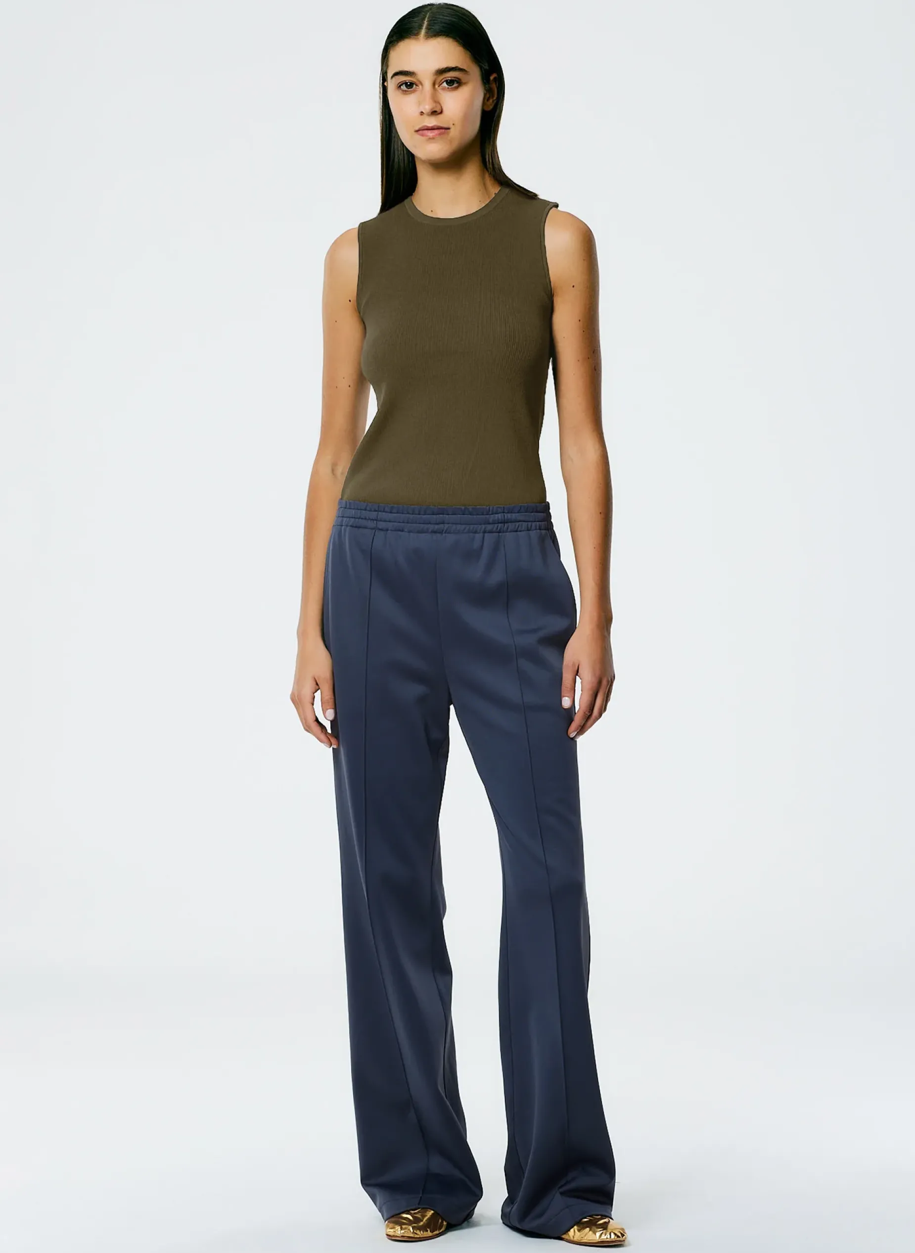 Tops>Tibi Giselle Stretch Sweater Circle Openback Tank Wood