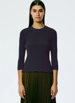 Tops>Tibi Giselle Stretch Sweater Circle Openback Pullover Navy Fog