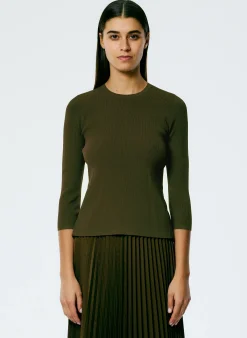 Tops>Tibi Giselle Stretch Sweater Circle Openback Pullover Wood