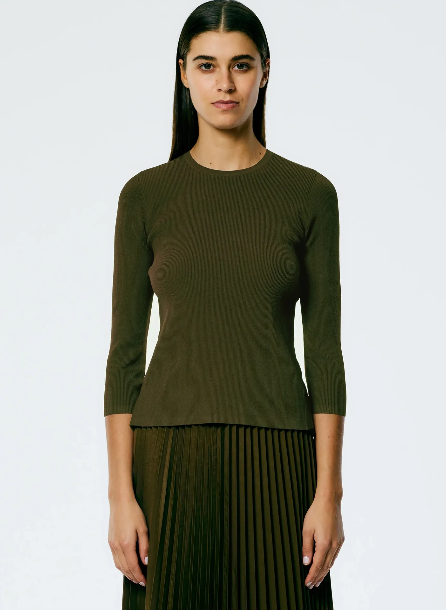 Tops>Tibi Giselle Stretch Sweater Circle Openback Pullover Wood