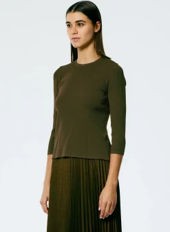 Tops>Tibi Giselle Stretch Sweater Circle Openback Pullover Wood