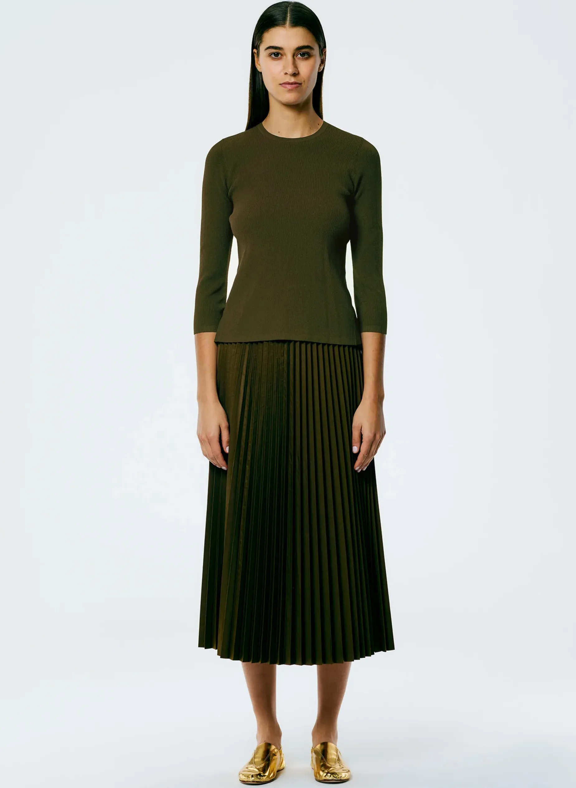 Tops>Tibi Giselle Stretch Sweater Circle Openback Pullover Wood