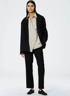 Suits|Pants & Shorts>Tibi Grain De Poudre Lennon Ankle Pant Black