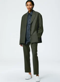Suits|Jackets & Outerwear>Tibi Grain De Poudre Liam Blazer With Slit Zipper Detail Grey Pine