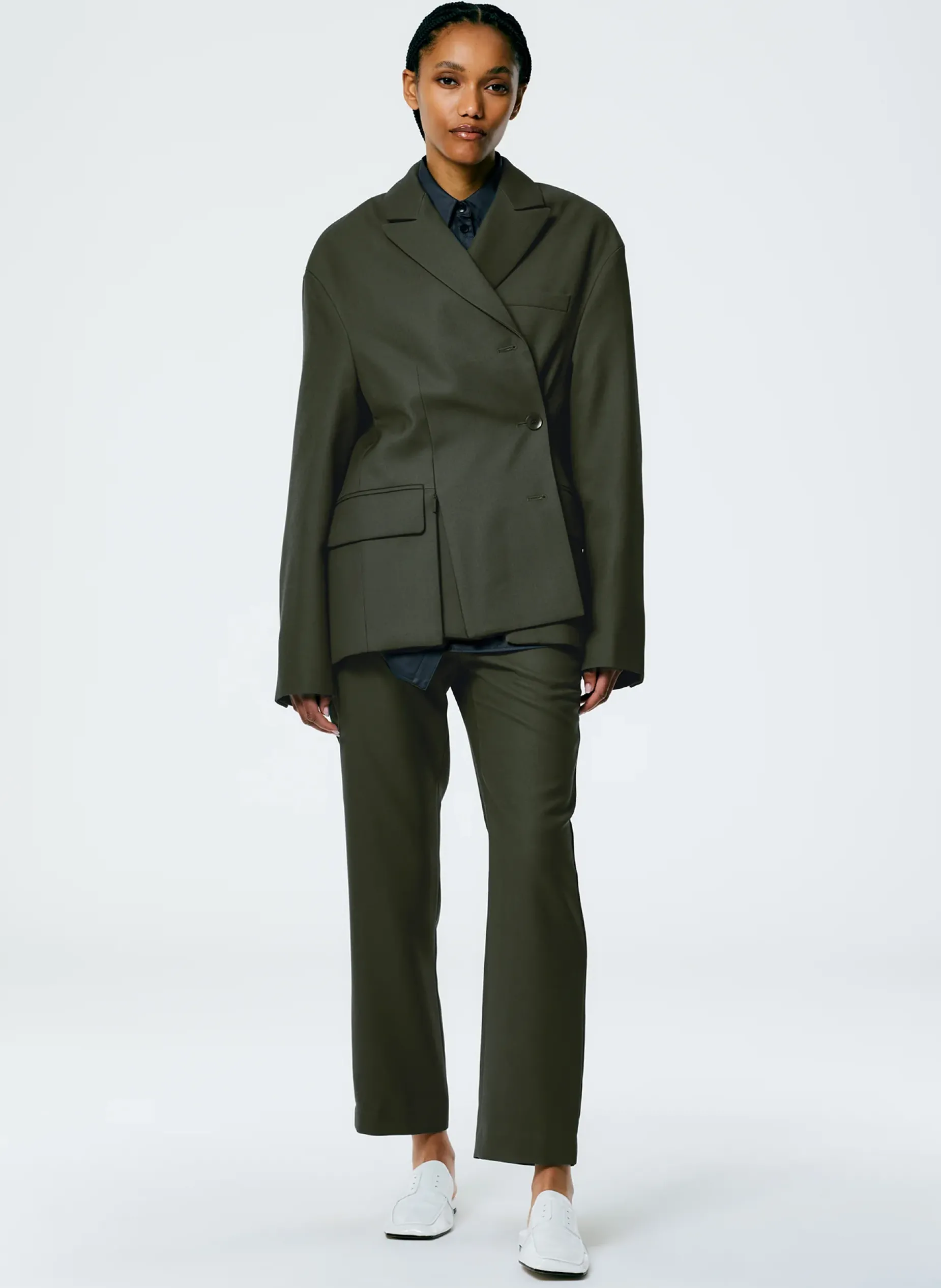 Suits|Jackets & Outerwear>Tibi Grain De Poudre Liam Blazer With Slit Zipper Detail Grey Pine