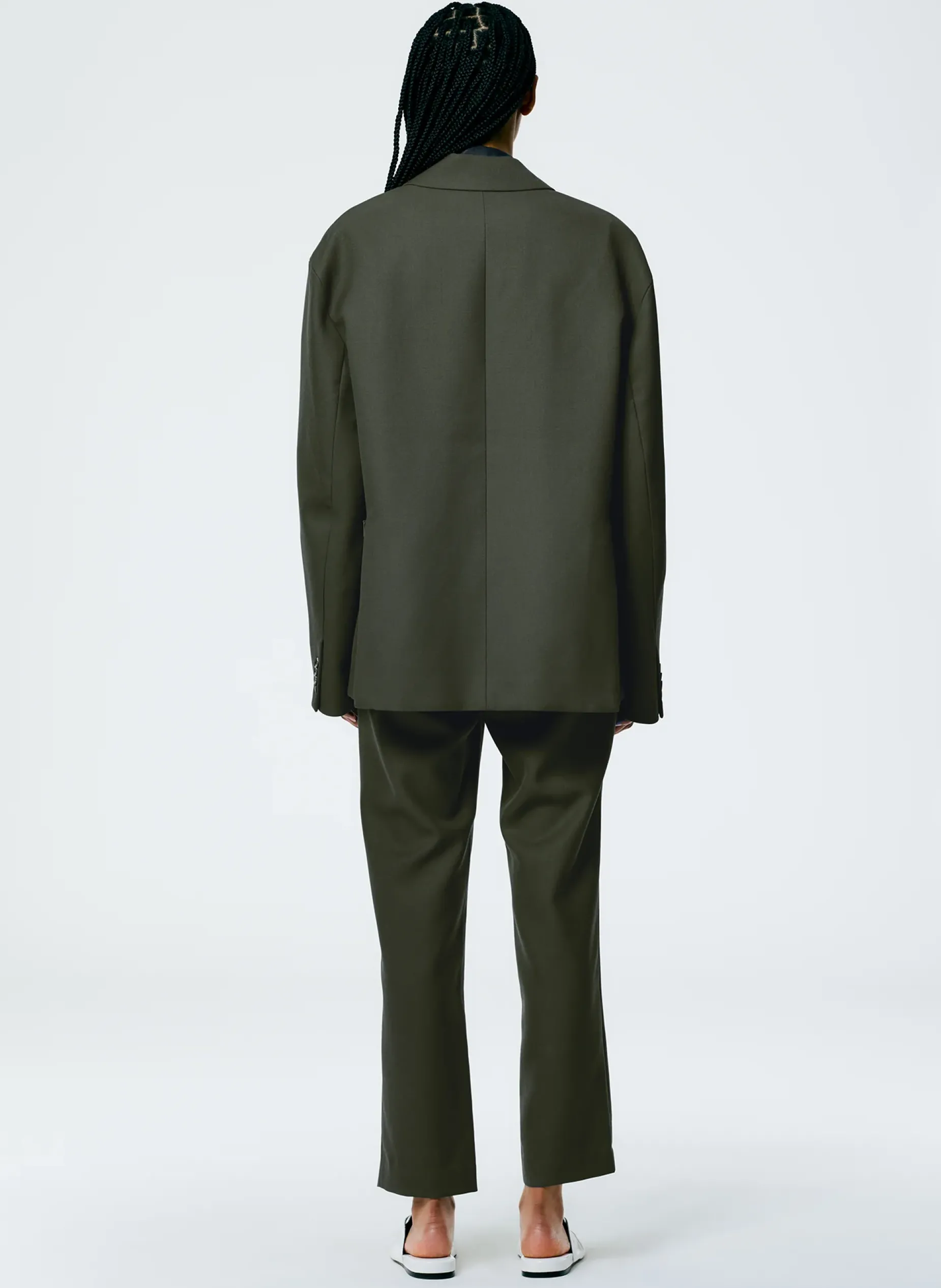Suits|Jackets & Outerwear>Tibi Grain De Poudre Liam Blazer With Slit Zipper Detail Grey Pine