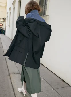 Suits|Jackets & Outerwear>Tibi Grain De Poudre Liam Blazer With Slit Zipper Detail Black