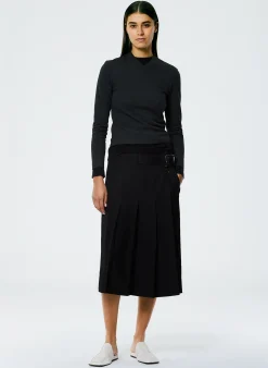 Suits|Skirts>Tibi Grain De Poudre Wide Pleat Wrap Skirt Black