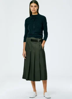 Suits|Skirts>Tibi Grain De Poudre Wide Pleat Wrap Skirt Grey Pine