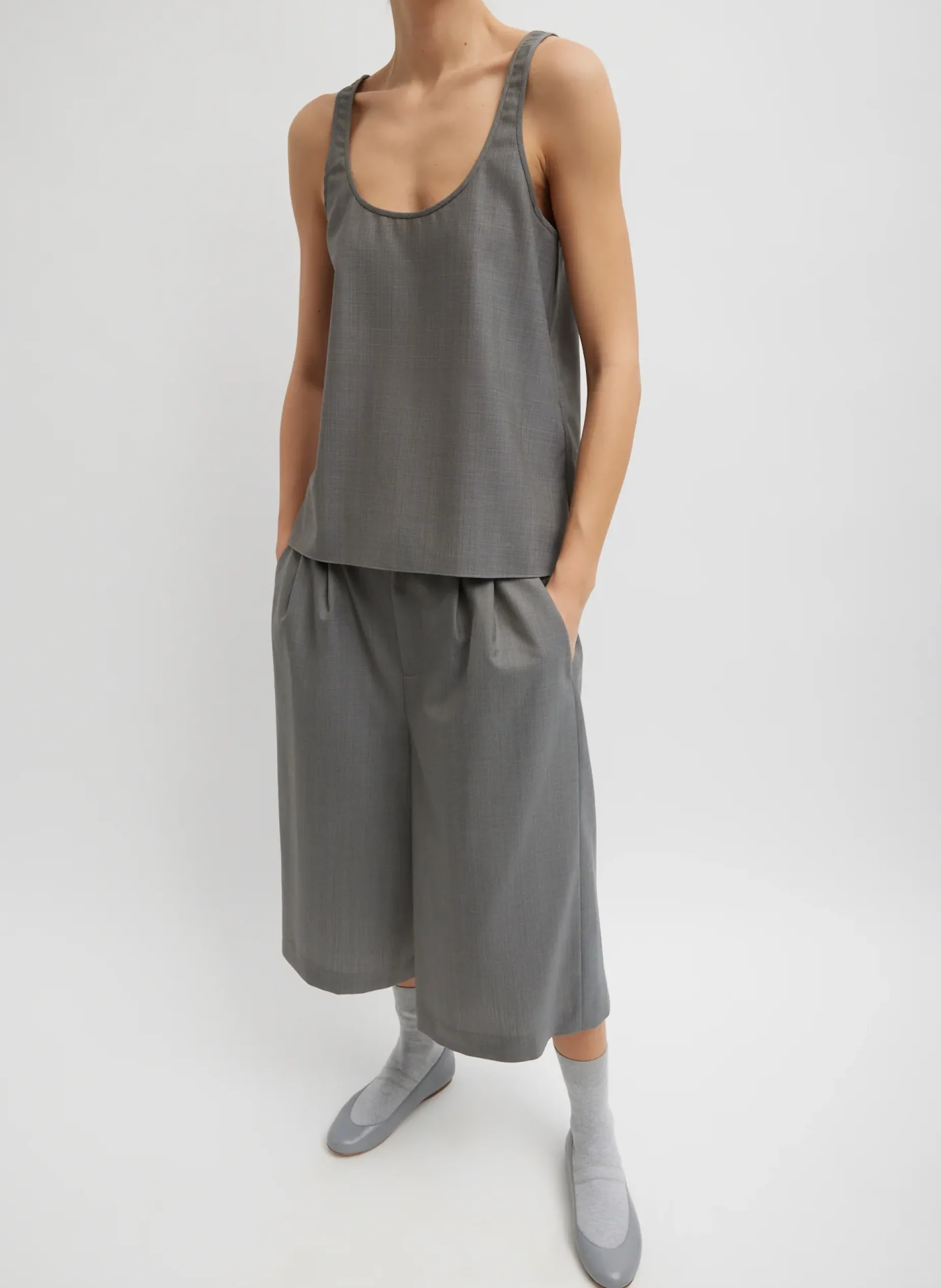 Suits|Tops>Tibi Grant Crossdye Suiting Tank Top Grey Multi