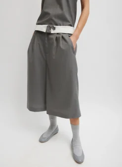 Suits|Pants & Shorts>Tibi Grant Suiting Fold Over Long Short Grey Multi