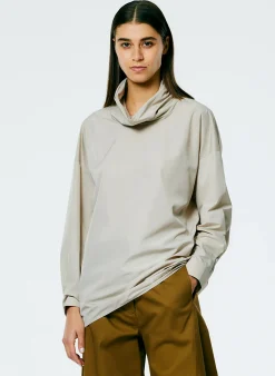 Tops>Tibi Italian Sporty Nylon Cowl Neck Top Ash
