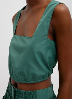 Tops>Tibi Italian Sporty Nylon Cropped Square Neck Top Dark Hunter Green