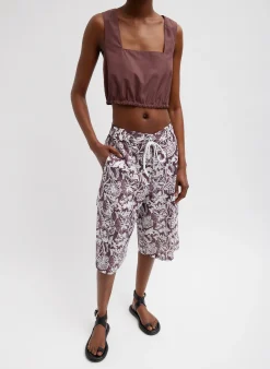 Tops>Tibi Italian Sporty Nylon Cropped Square Neck Top Cinnamon