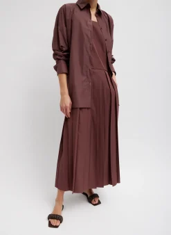 Tops>Tibi Italian Sporty Nylon Shirt With Cocoon Back Cinnamon
