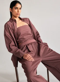 Tops>Tibi Italian Sporty Nylon Shirt With Cocoon Back Cinnamon