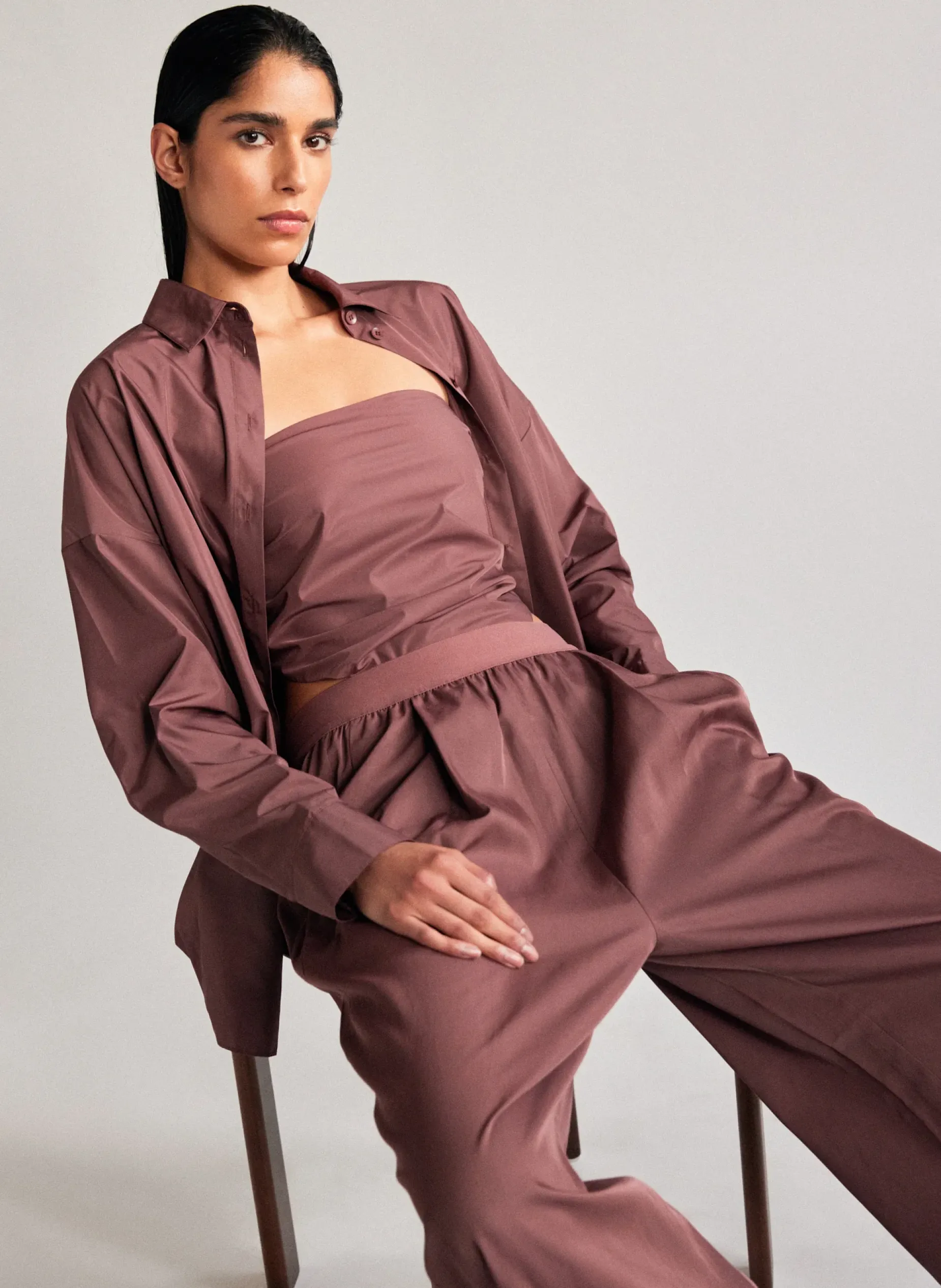 Tops>Tibi Italian Sporty Nylon Shirt With Cocoon Back Cinnamon