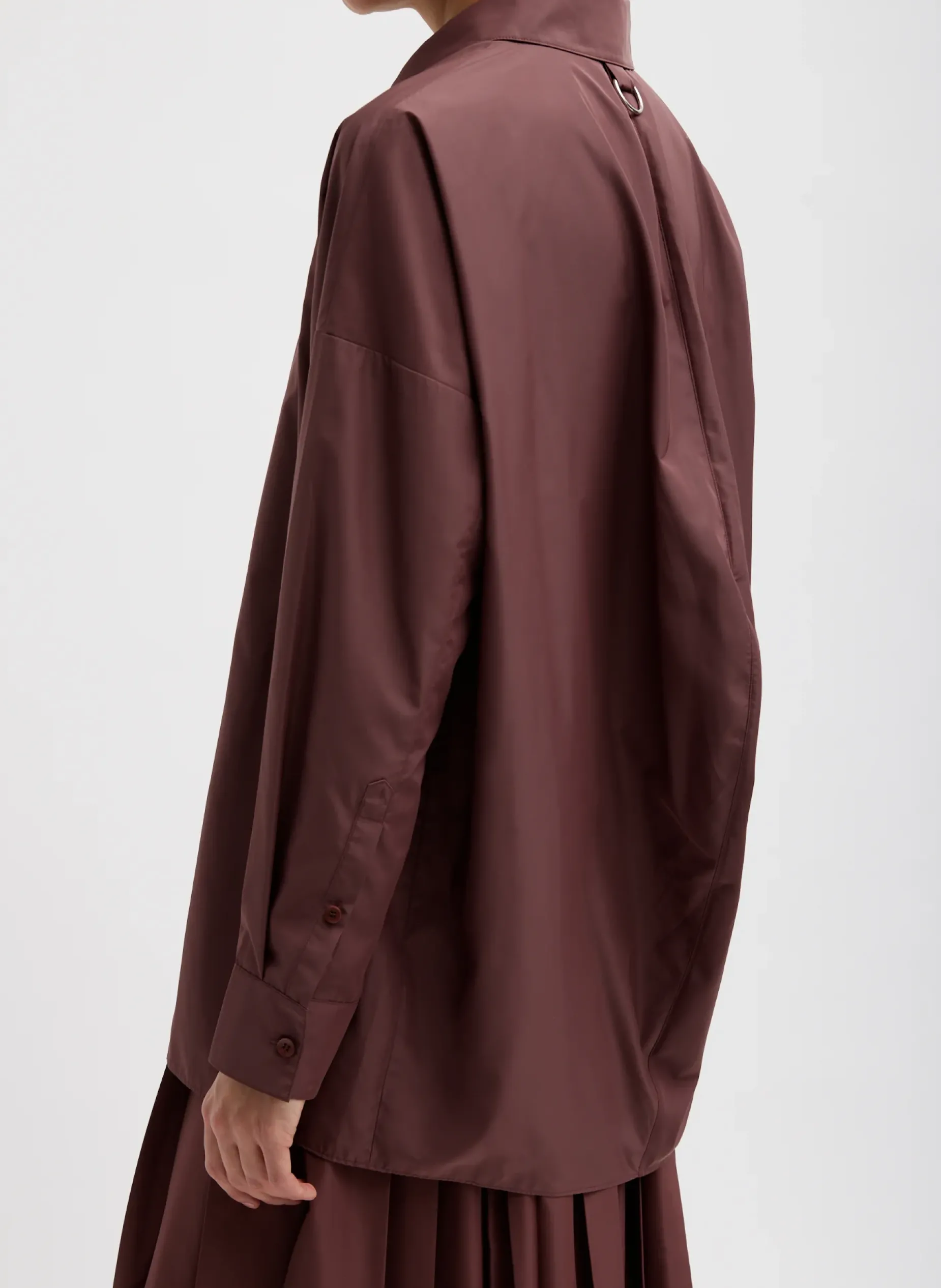 Tops>Tibi Italian Sporty Nylon Shirt With Cocoon Back Cinnamon