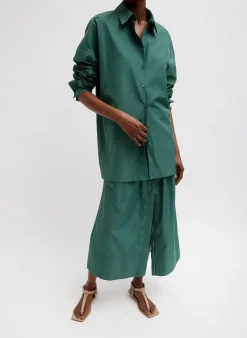 Tops>Tibi Italian Sporty Nylon Shirt With Cocoon Back Dark Hunter Green