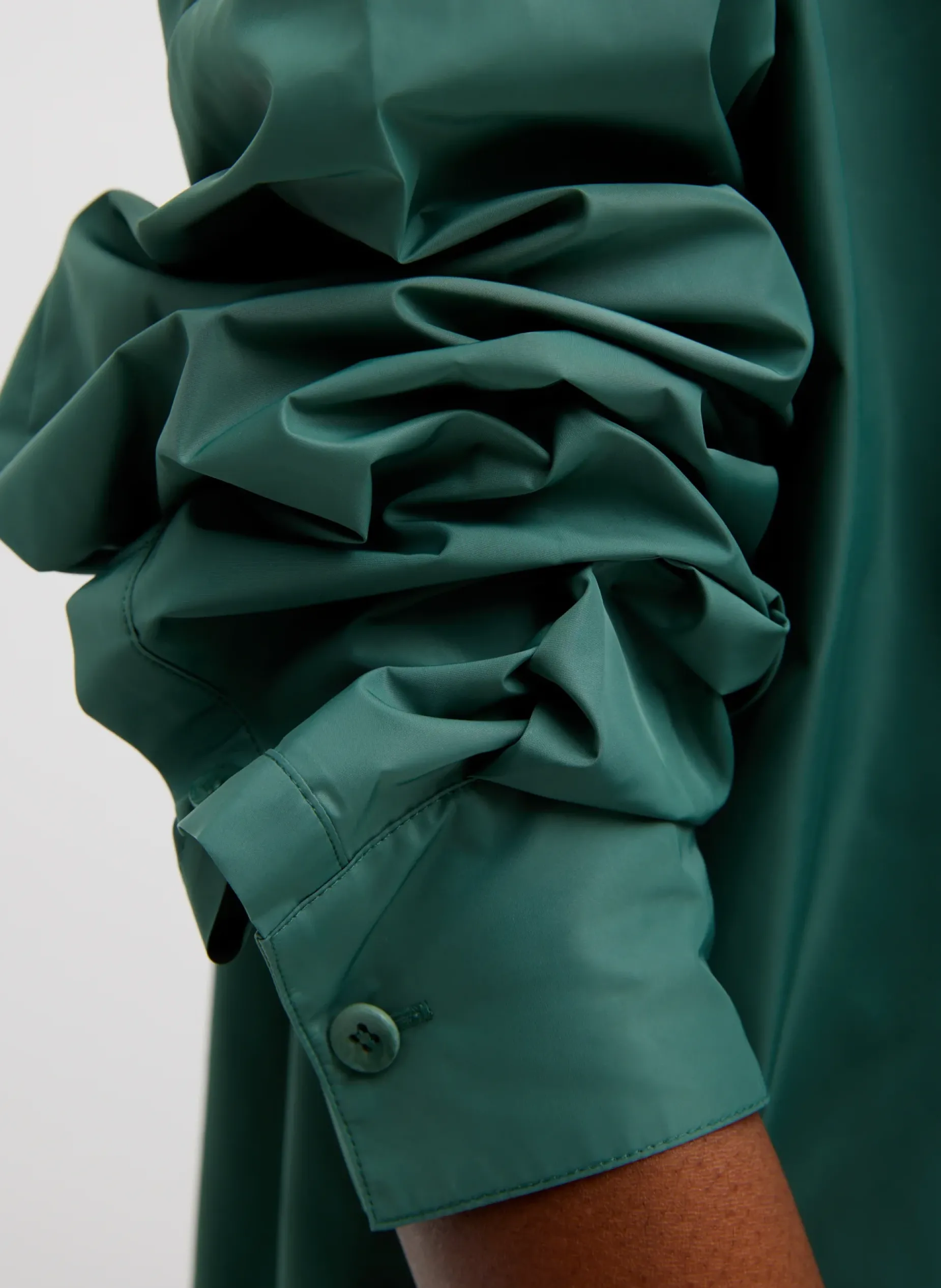 Tops>Tibi Italian Sporty Nylon Shirt With Cocoon Back Dark Hunter Green