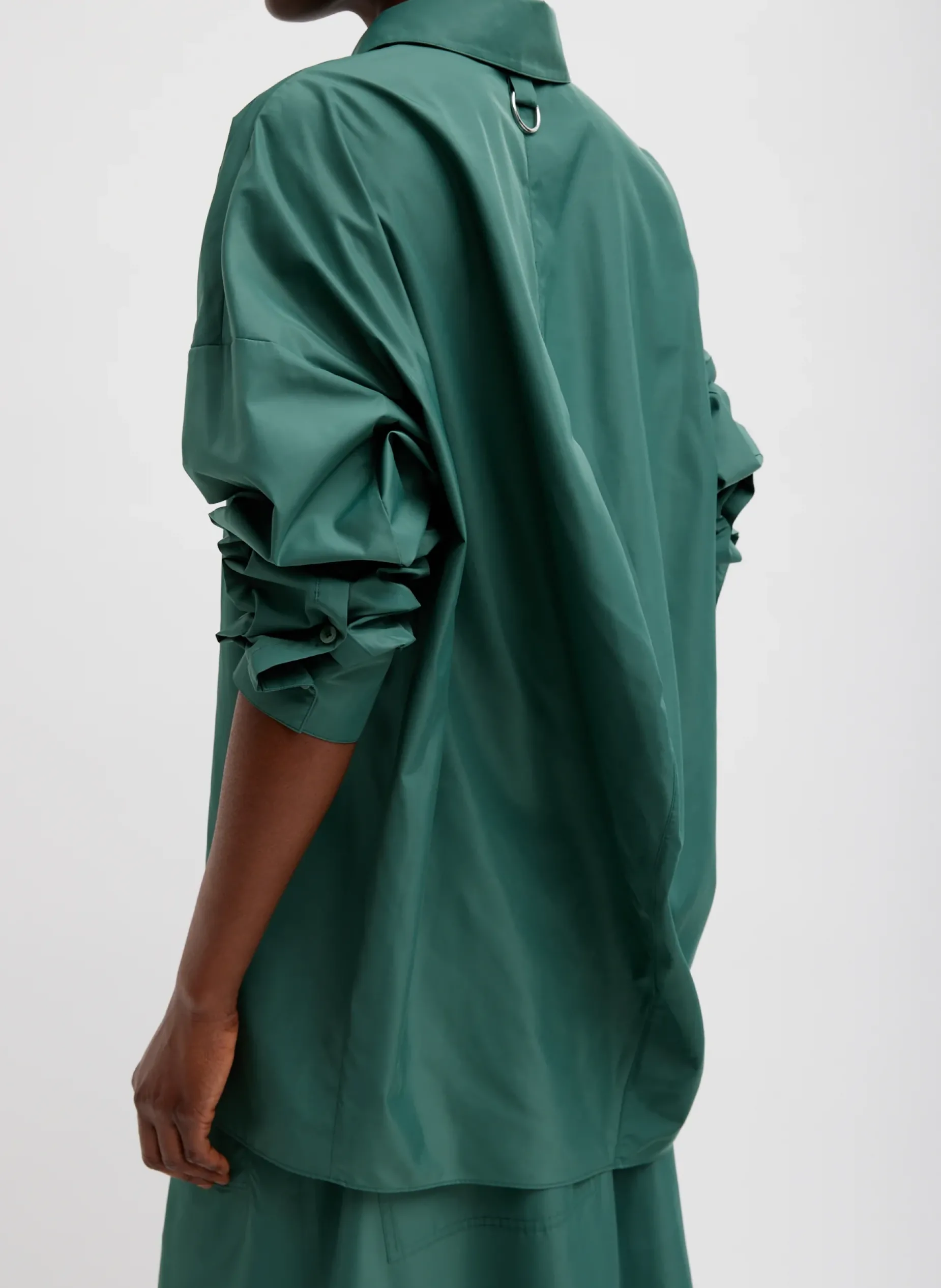Tops>Tibi Italian Sporty Nylon Shirt With Cocoon Back Dark Hunter Green