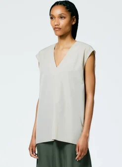 Tops>Tibi Italian Sporty Nylon Sleeveless V-Neck Top Ash