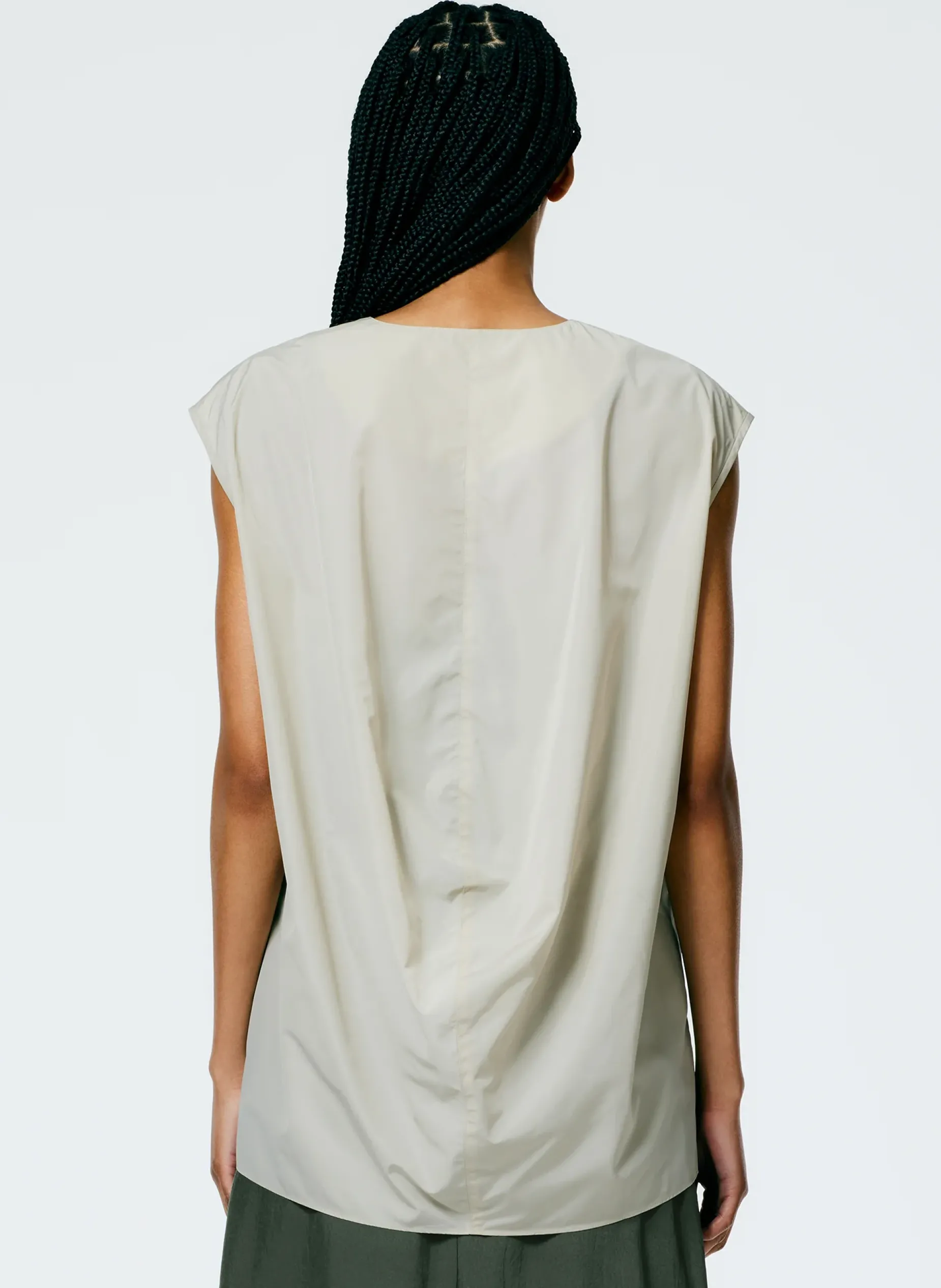 Tops>Tibi Italian Sporty Nylon Sleeveless V-Neck Top Ash