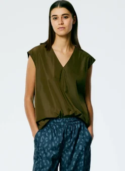 Tops>Tibi Italian Sporty Nylon Sleeveless V-Neck Top Wood