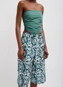 Tops>Tibi Italian Sporty Nylon Strapless Bandeau Dark Hunter Green