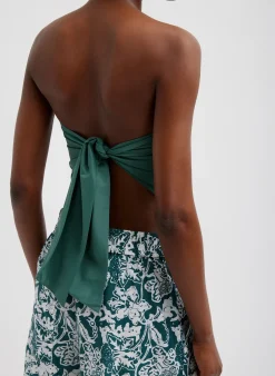 Tops>Tibi Italian Sporty Nylon Strapless Bandeau Dark Hunter Green