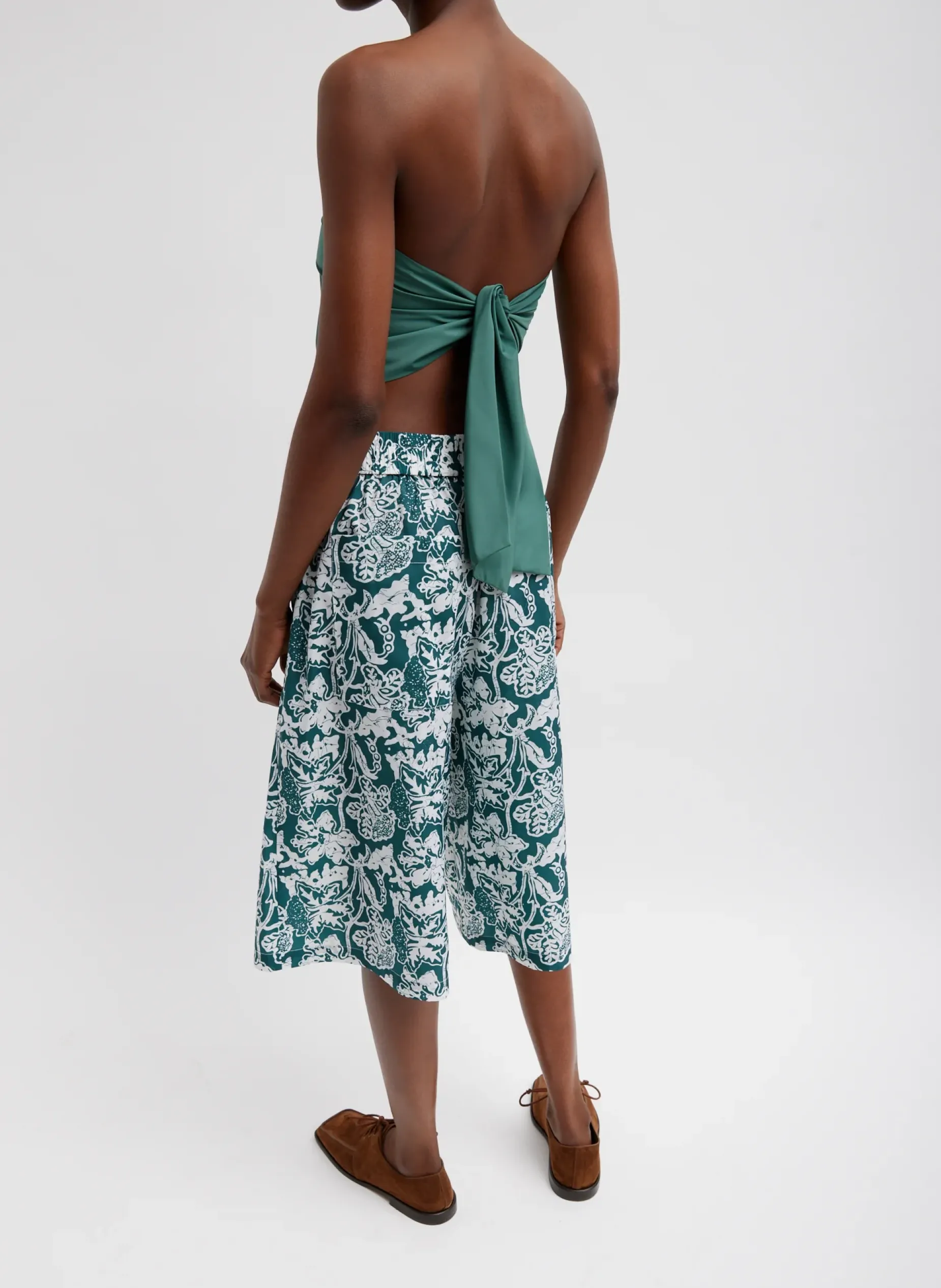 Tops>Tibi Italian Sporty Nylon Strapless Bandeau Dark Hunter Green