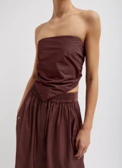 Tops>Tibi Italian Sporty Nylon Strapless Bandeau Cinnamon