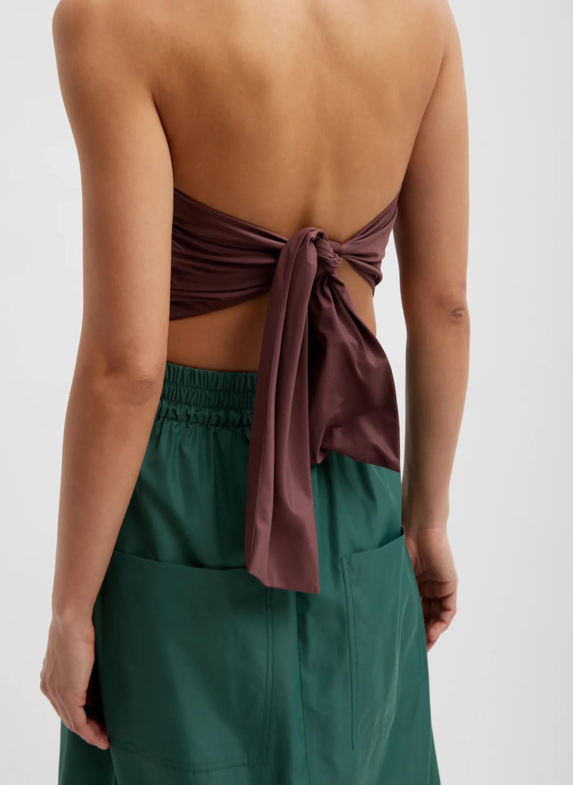 Tops>Tibi Italian Sporty Nylon Strapless Bandeau Cinnamon