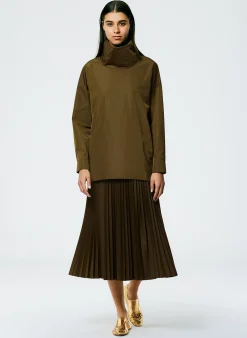Skirts>Tibi Italian Sporty Nylon Sunray Pleated Pull On Skirt Wood